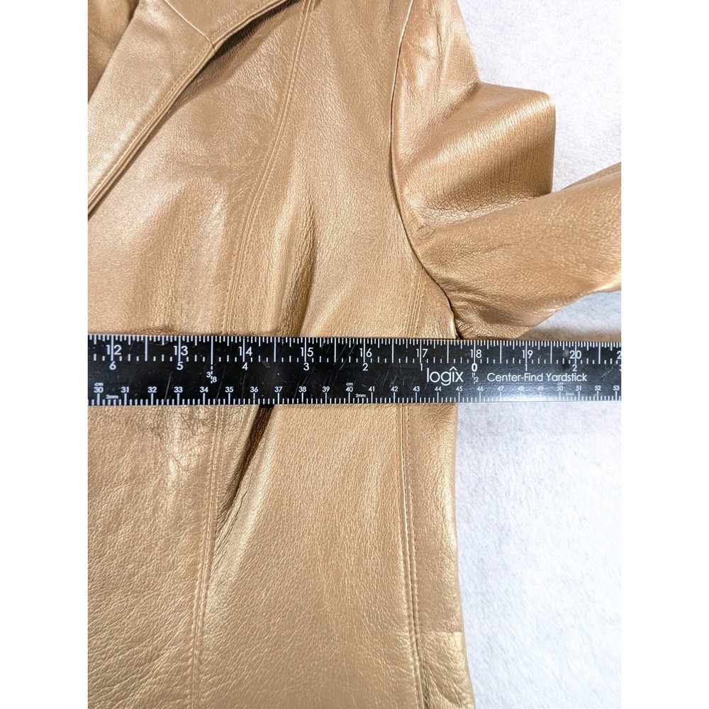 Vintage Jones New York Metallic Gold 100% Leather Jacket Women's Medium 90s Y2K - Picture 8 of 10